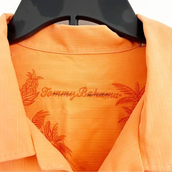 100% Silk Tommy Bahama Bright Coral Orange Short Sleeve Button Down Shirt XL - Picture 4 of 6